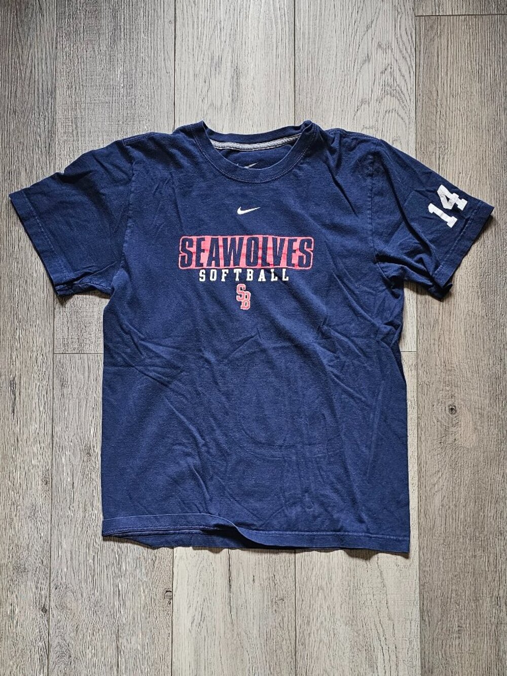 Nike Stony Brook Seawolves Softball Graphic T-Shirt Navy Blue Mens Small #14